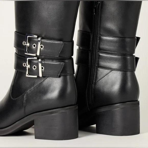 The Drop Women's Sage Tall Biker Boot with Buckles, Black, NWT - Picture 7 of 10